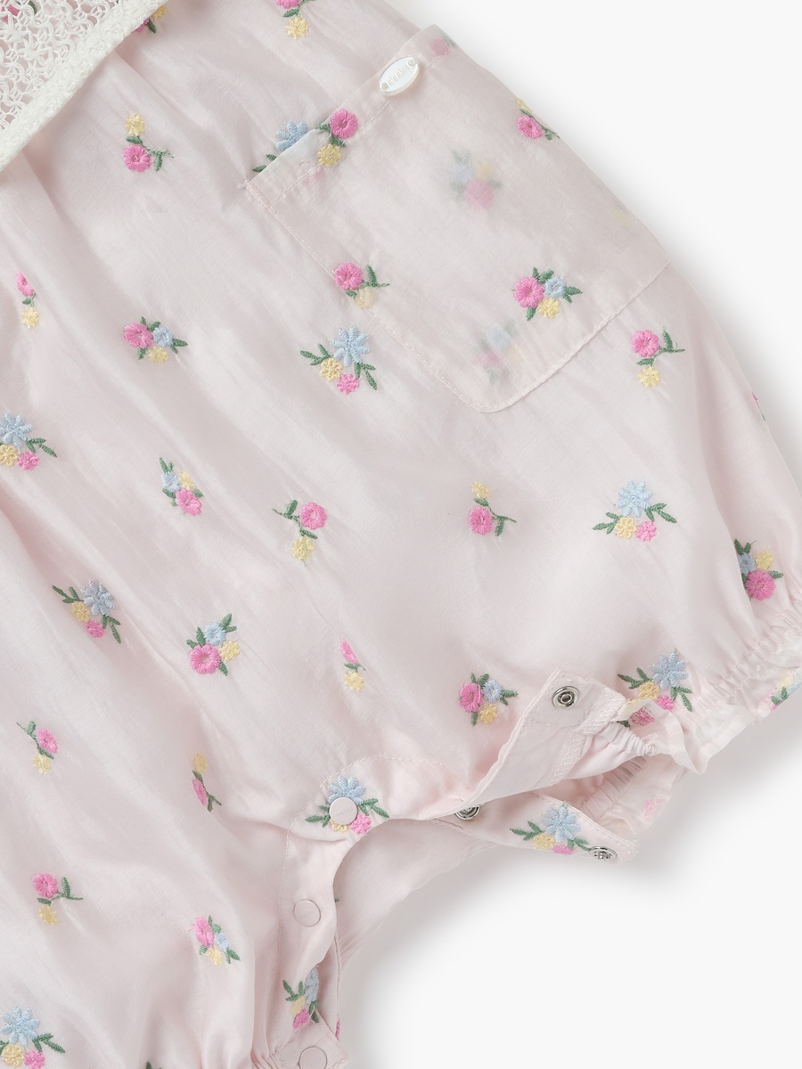 Floral Embroidered Romper with Knit Overlay