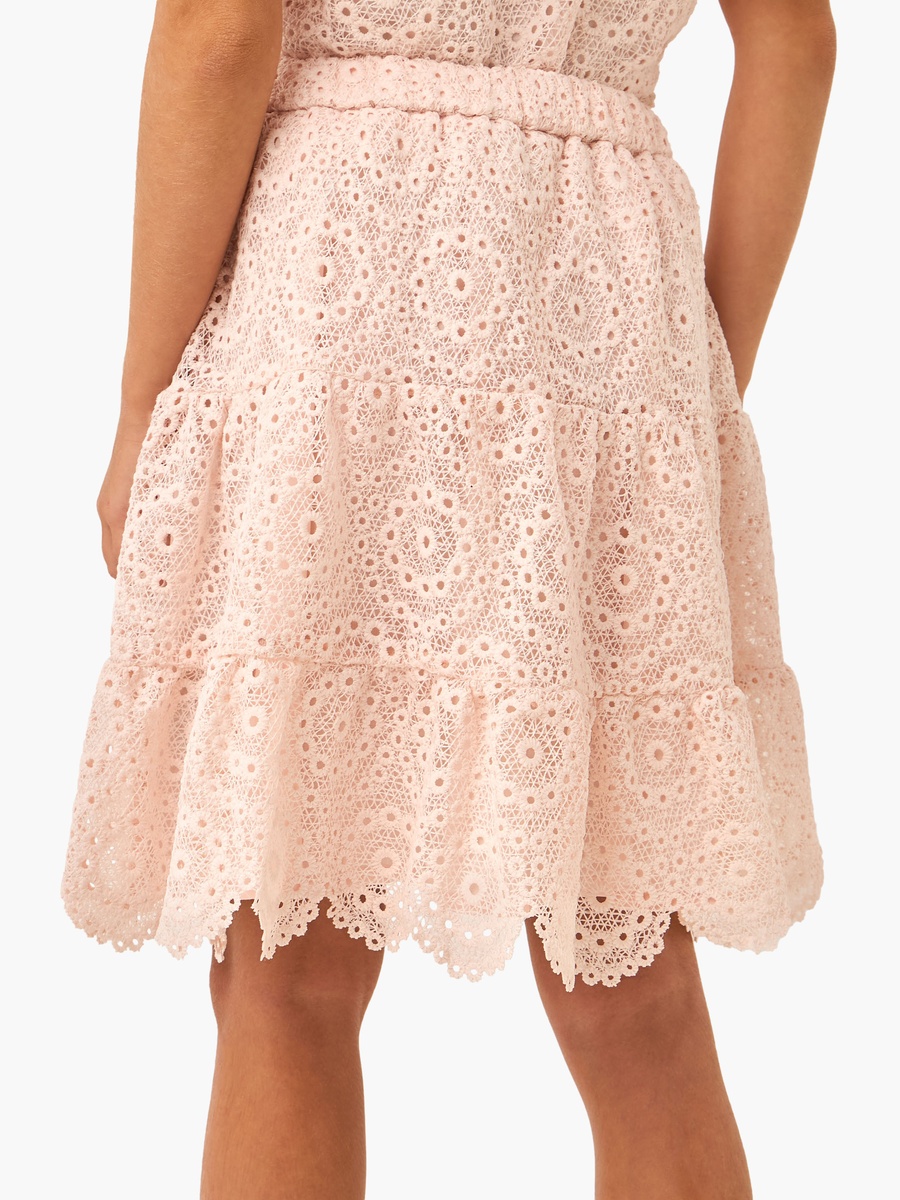 Lace Detail Tiered A-Line Skirt with Elasticated Waistband