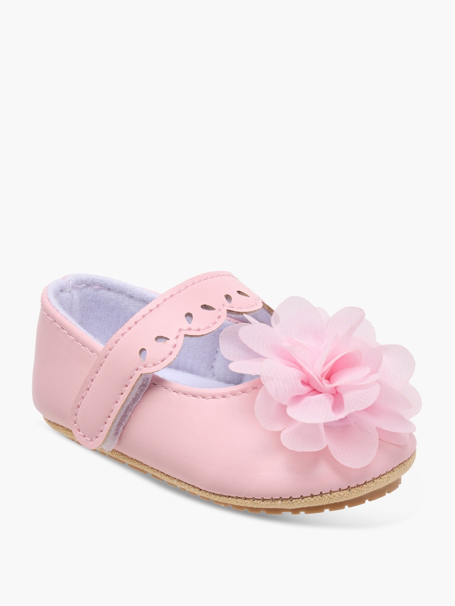 Floral Applique Booties with Hook and Loop Closure