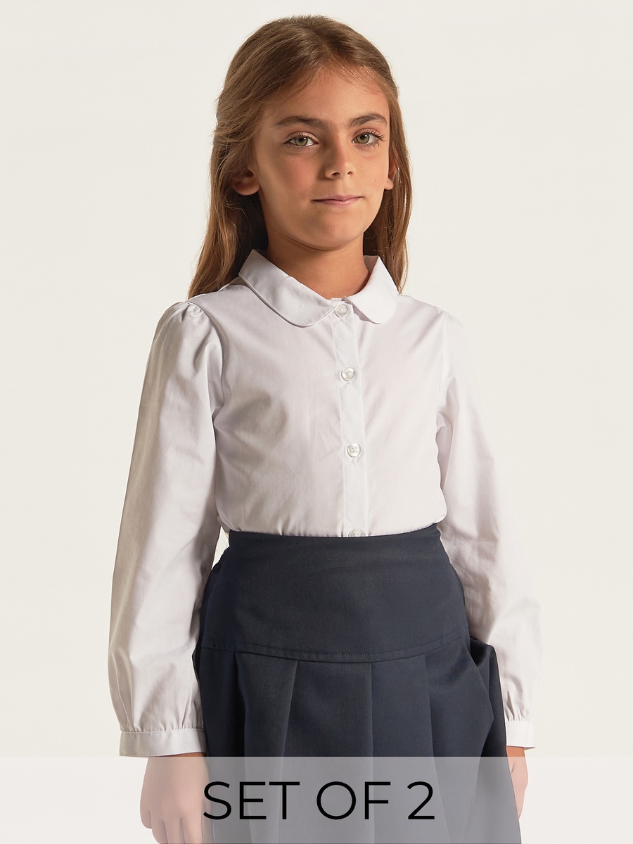 Set of 2- Solid Shirt with Long Sleeves and Button Closure
