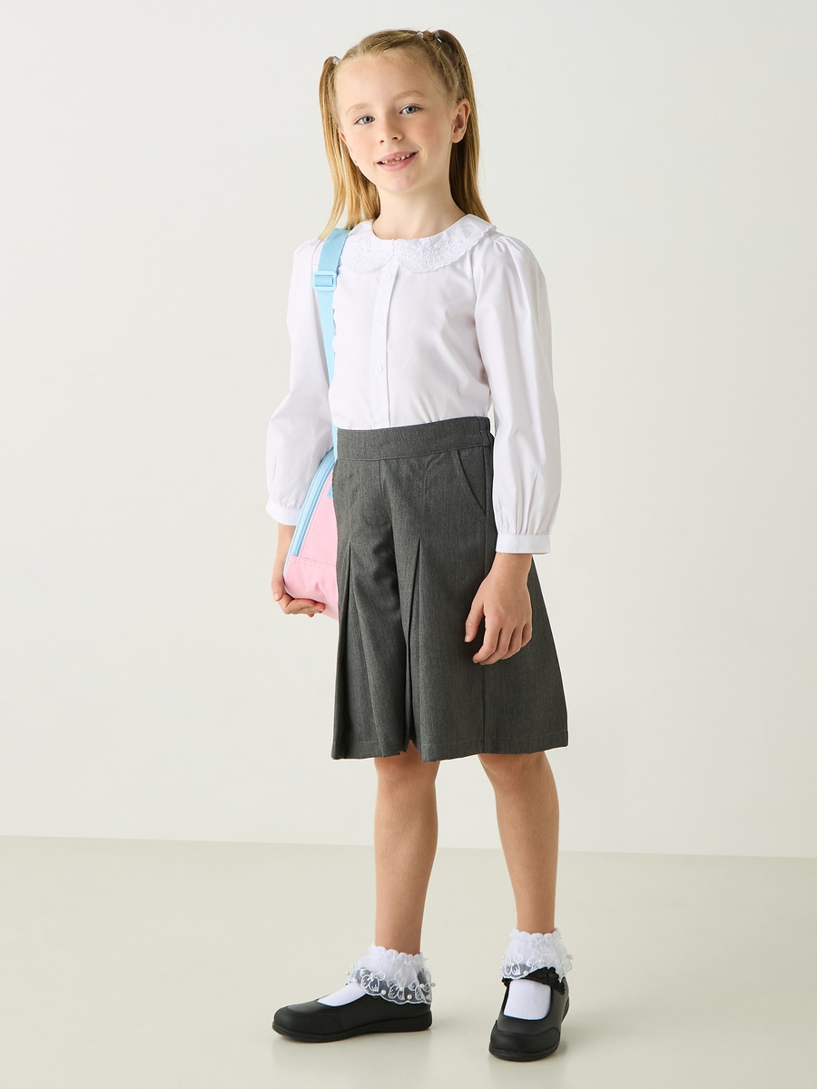 Solid Long Sleeves Shirt with Embroidered Peter Pan Collar