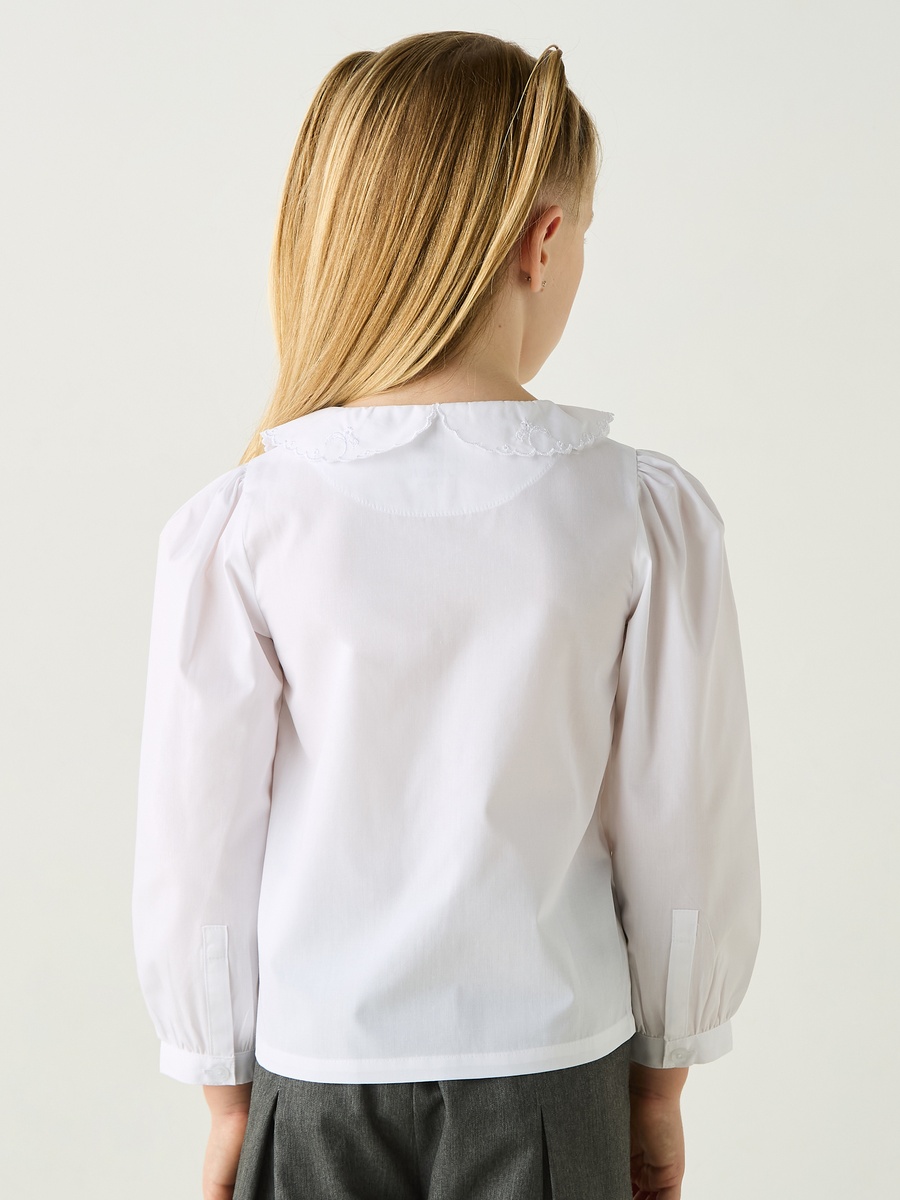 Solid Long Sleeves Shirt with Embroidered Peter Pan Collar