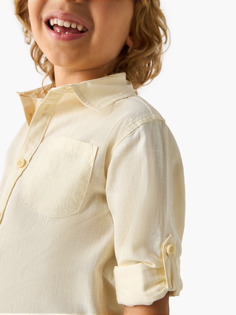 Solid Shirt with Collar and Long Sleeves