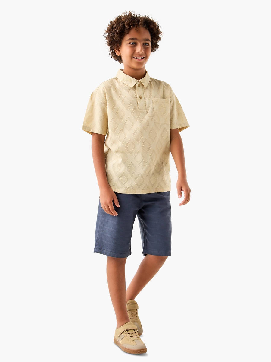Textured Collared Shirt with Short Sleeves