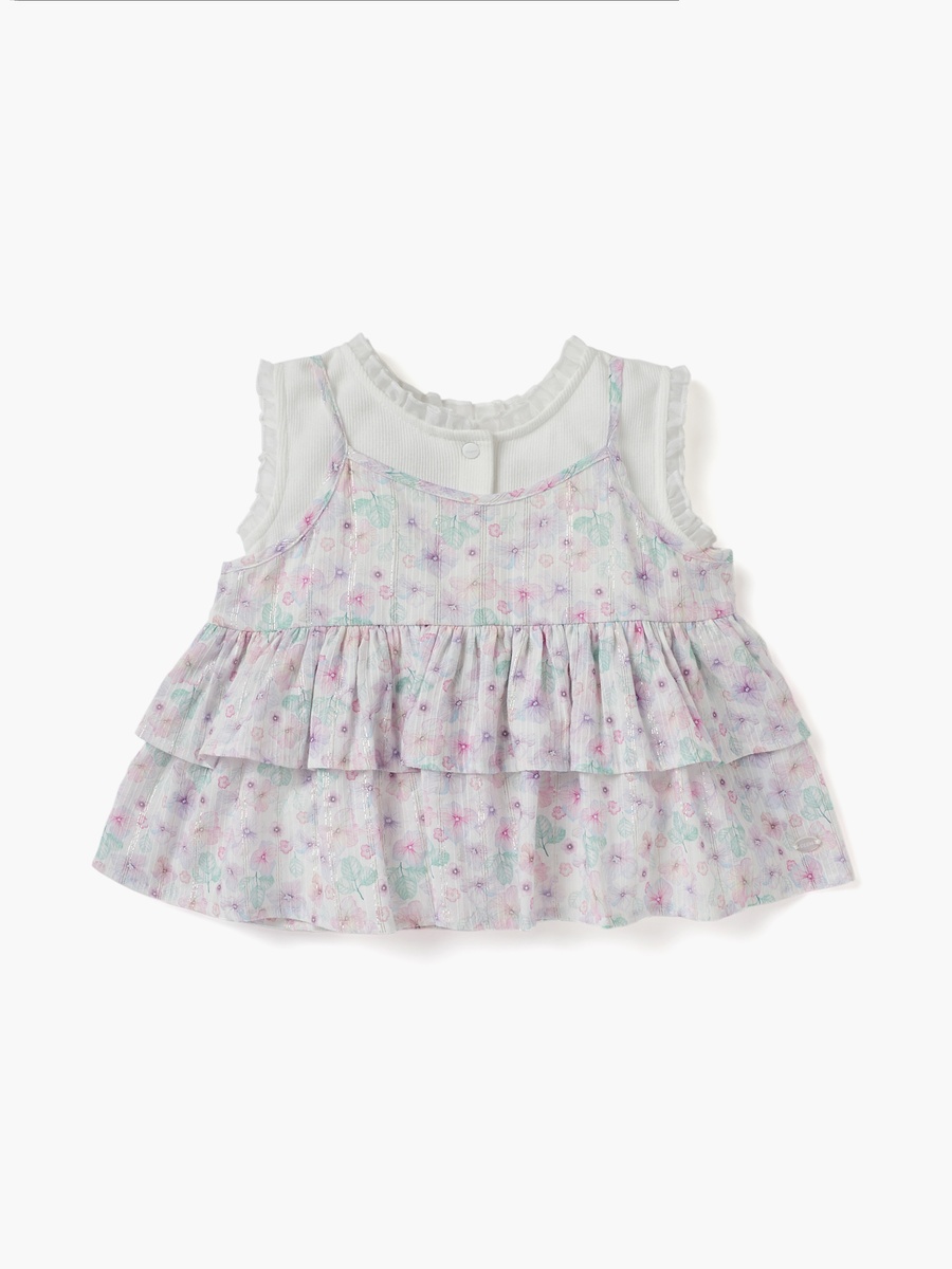 Floral Print Pinafore and Sleeveless Top Set