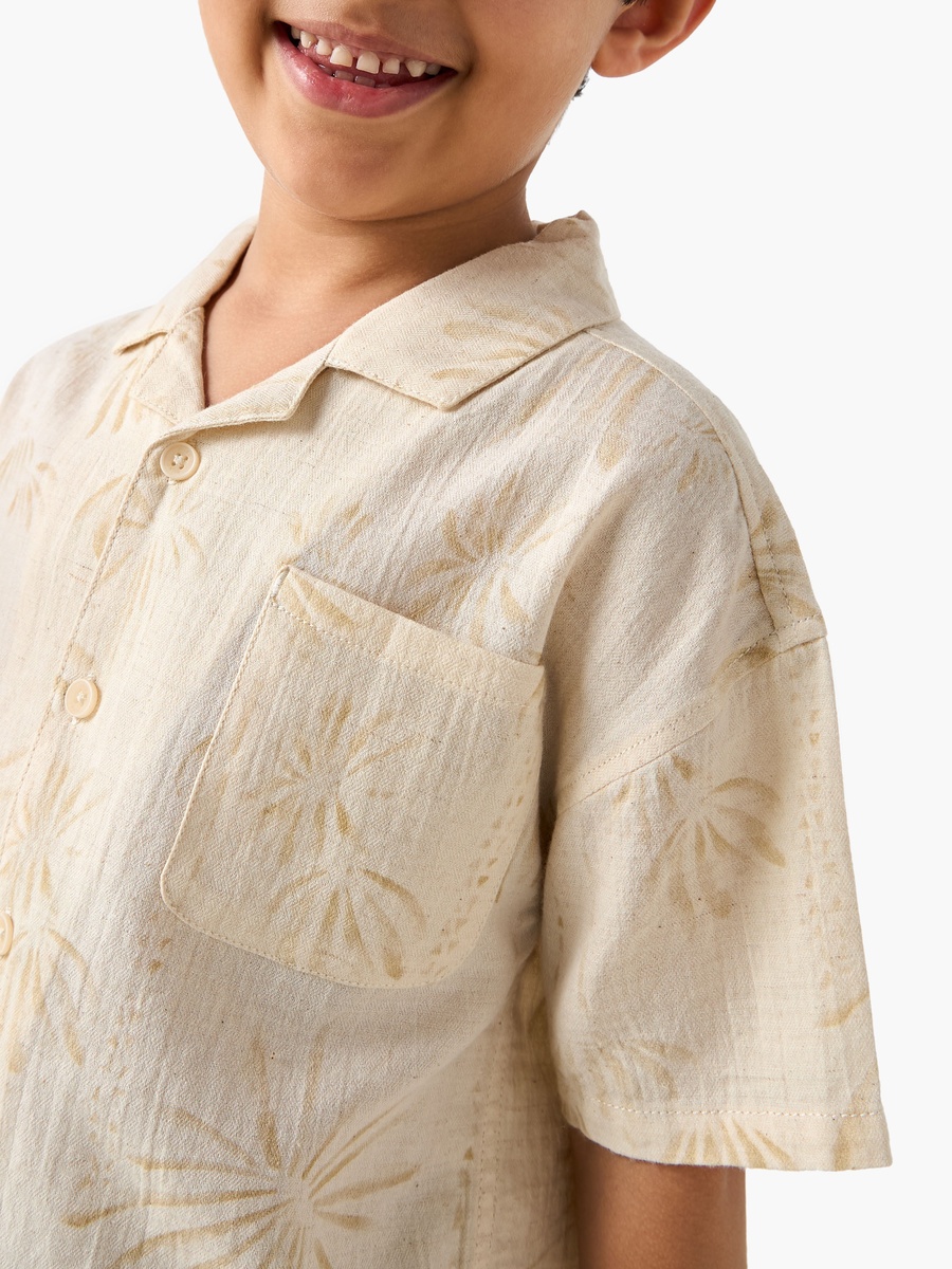 All-Over Print Shirt with Camp Collar and Short Sleeves