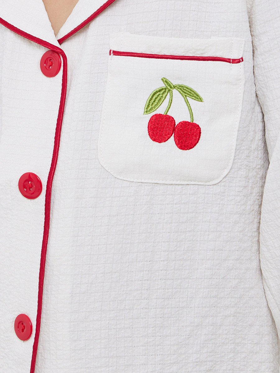 Girls White Pocket Detail Shirt and Pyjama Set