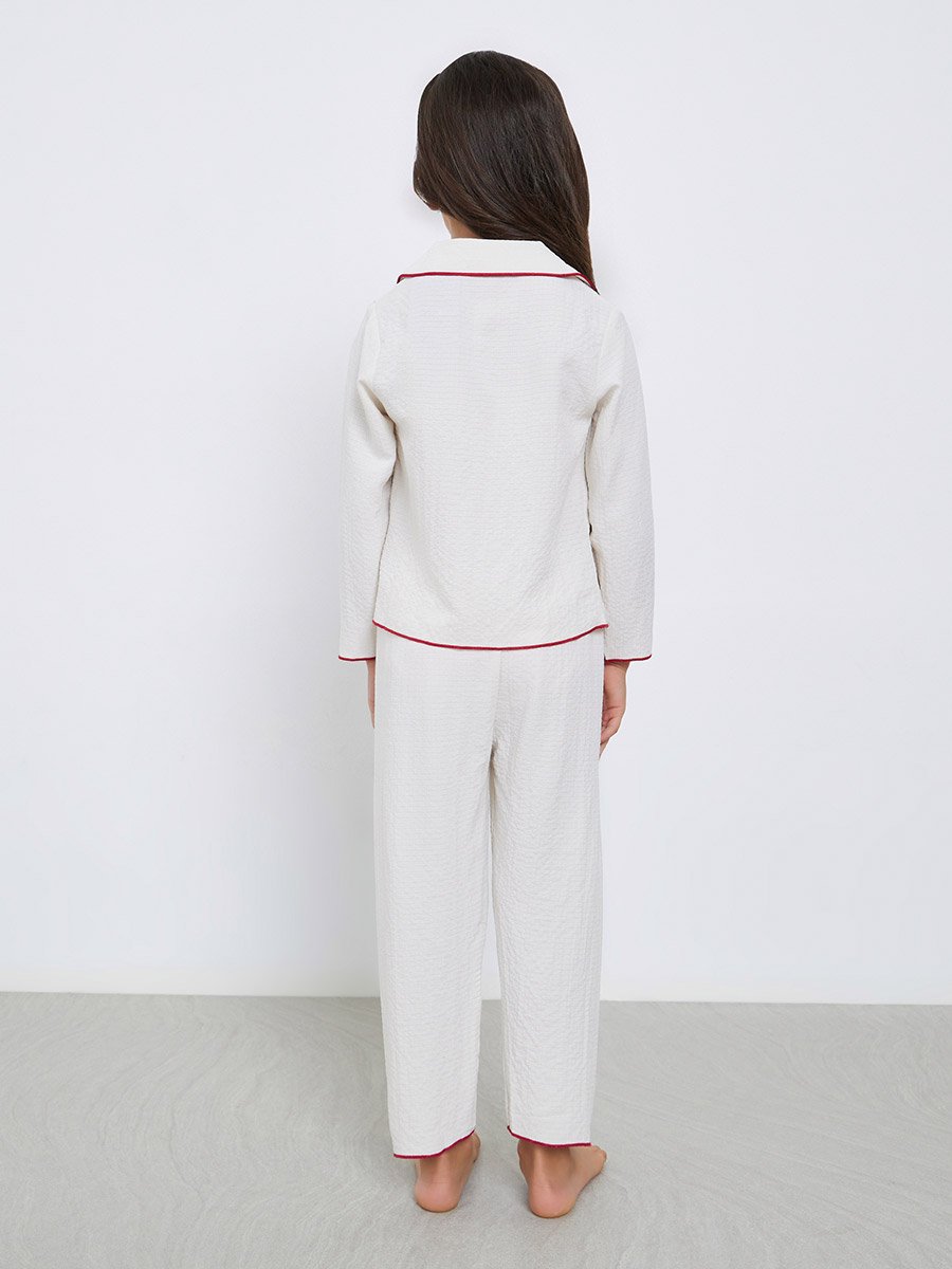Girls White Pocket Detail Shirt and Pyjama Set