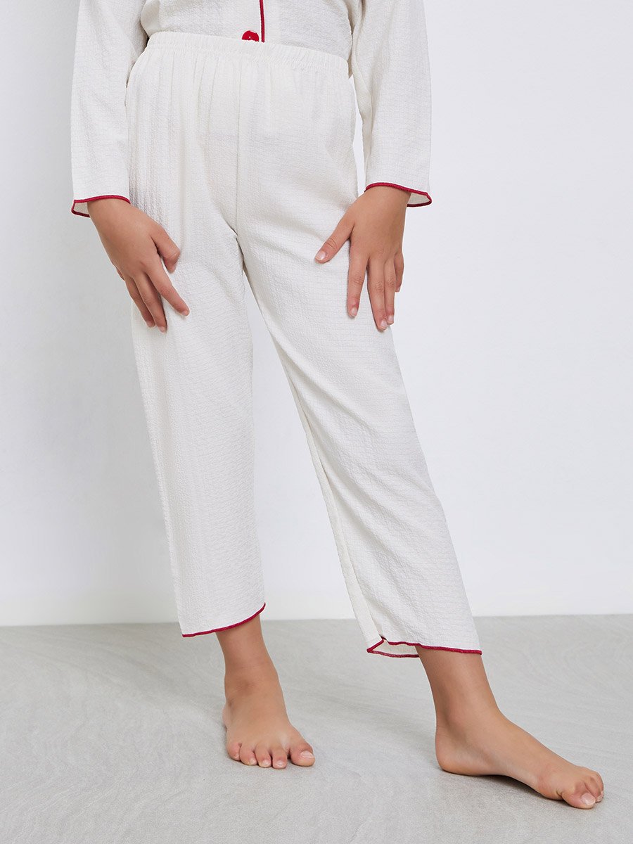 Girls White Pocket Detail Shirt and Pyjama Set