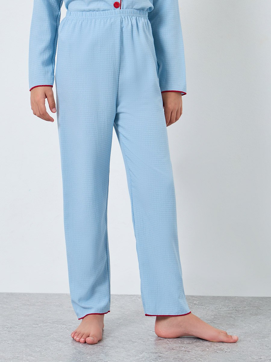 Blue Cherry Embroidered Shirt and Pyjama Set