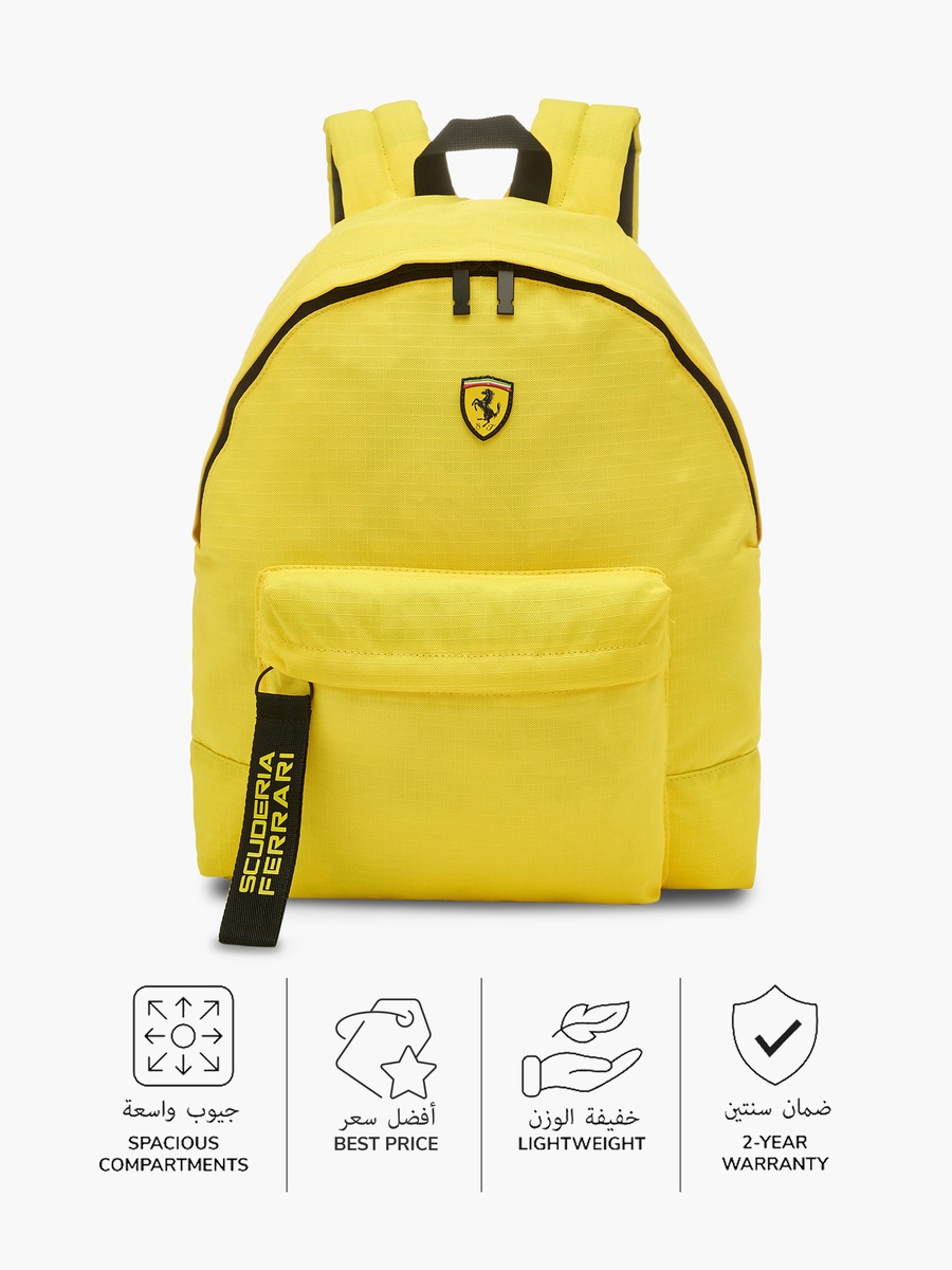 Ferrari Logo Applique Backpack with Adjustable Shoulder Straps and Zip Closure - 16 inches
