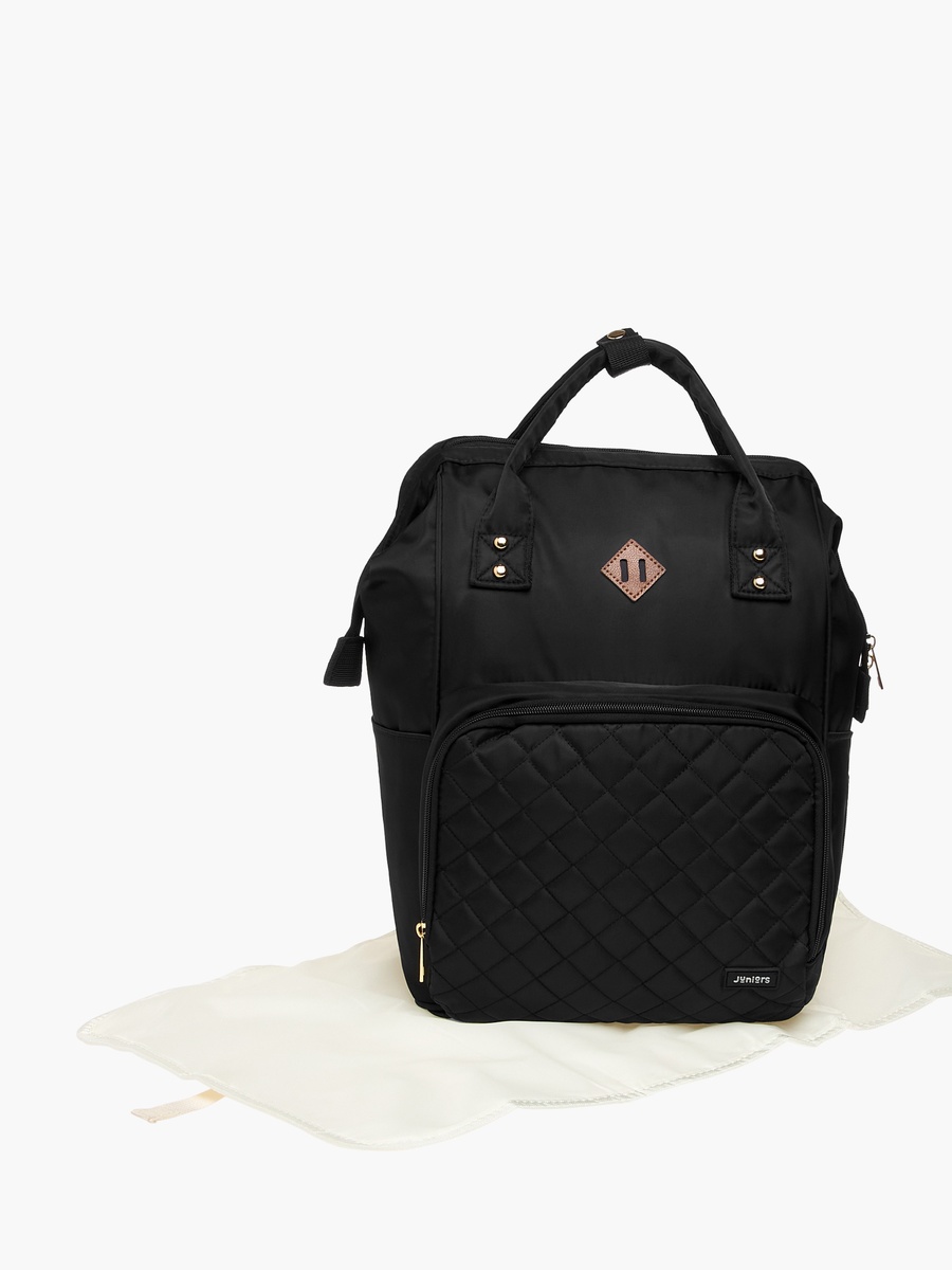 Quilted Diaper Backpack with Adjustable Shoulder Straps and Zip Closure