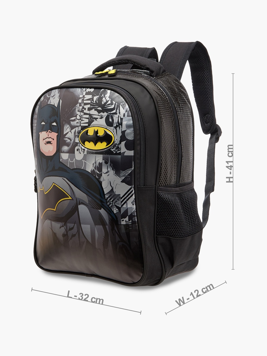 Batman Print Backpack with Adjustable Straps and Zip Closure - 16 inches