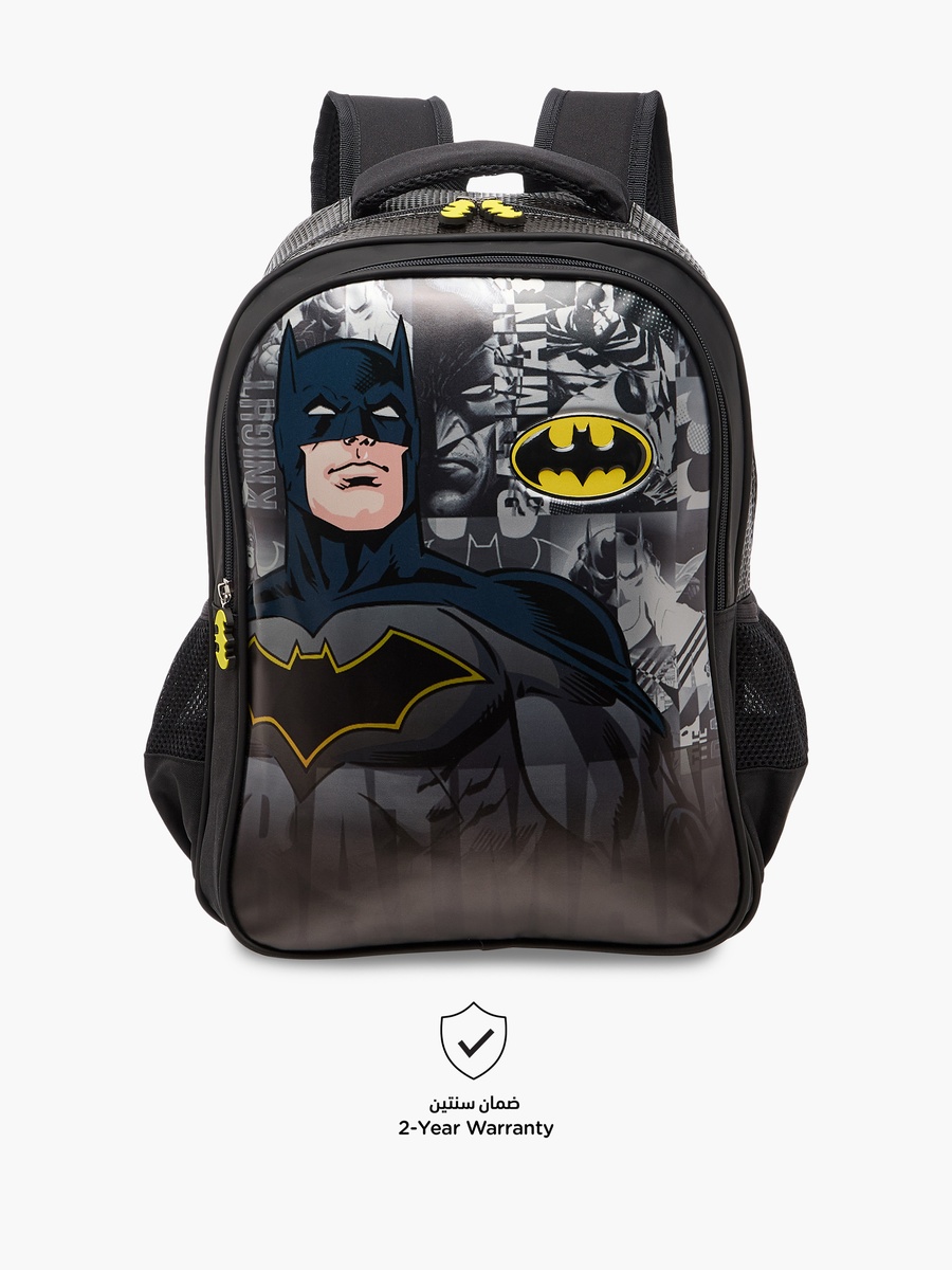 Batman Print Backpack with Adjustable Straps and Zip Closure - 16 inches