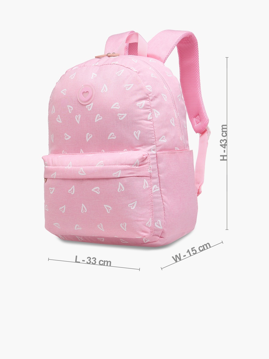 Heart Print Backpack with Adjustable Straps and Zip Closure - 17 inches
