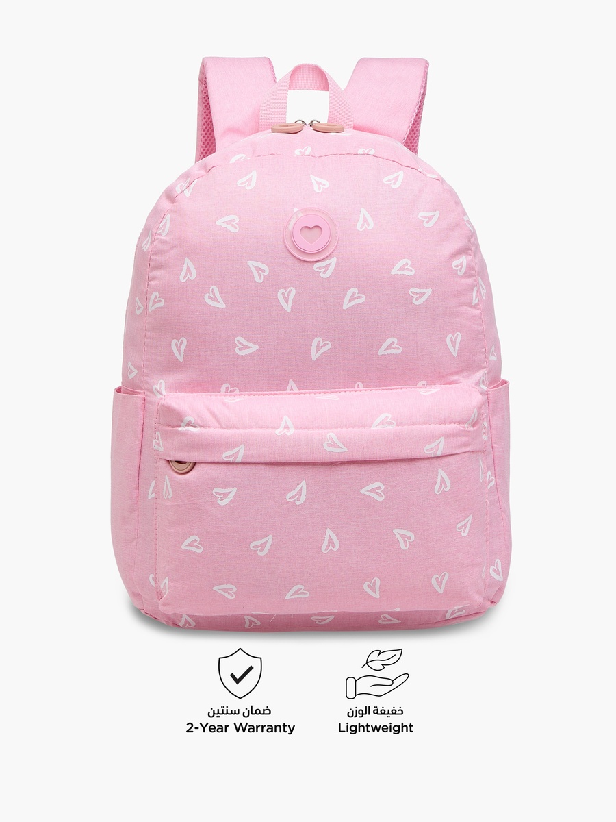 Heart Print Backpack with Adjustable Straps and Zip Closure - 17 inches