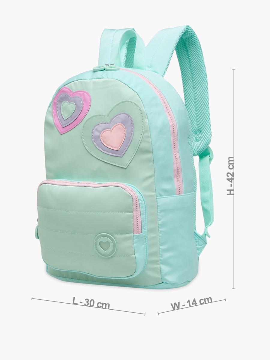 Heart Applique Backpack with Adjustable Straps and Zip Closure - 17 inches