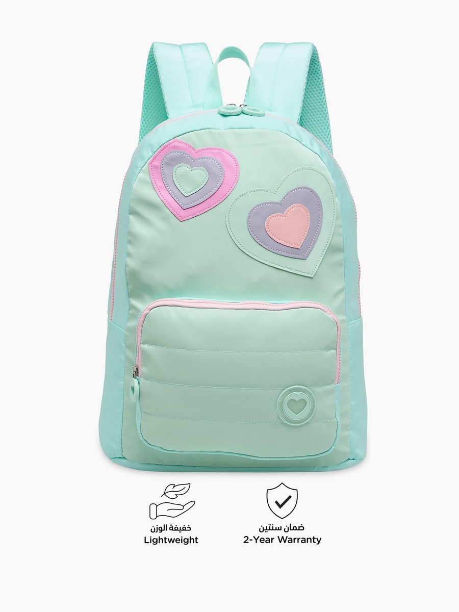 Heart Applique Backpack with Adjustable Straps and Zip Closure - 17 inches