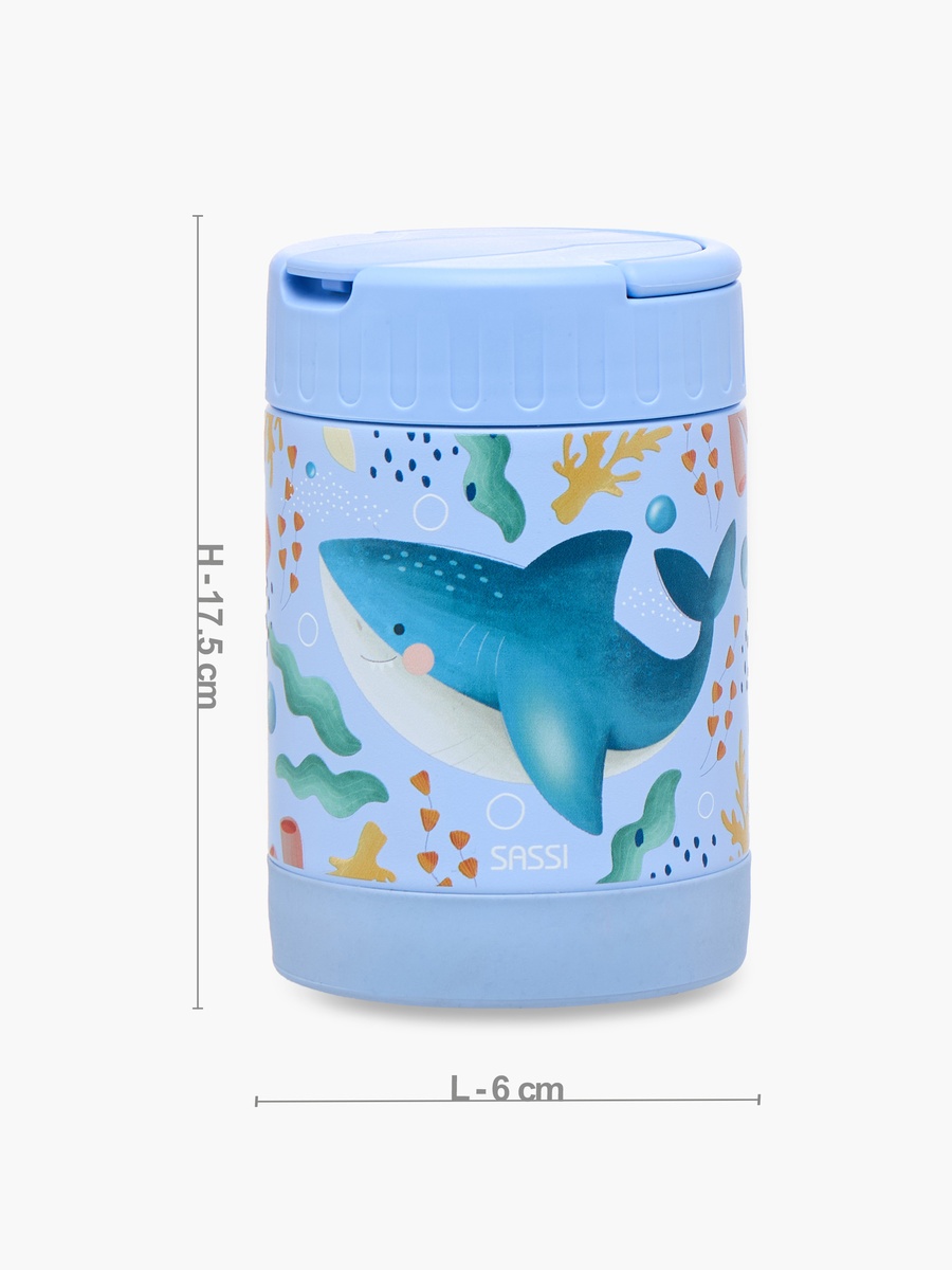 Whale Print Stainless Steel Food Jar with Handle - 350 ml
