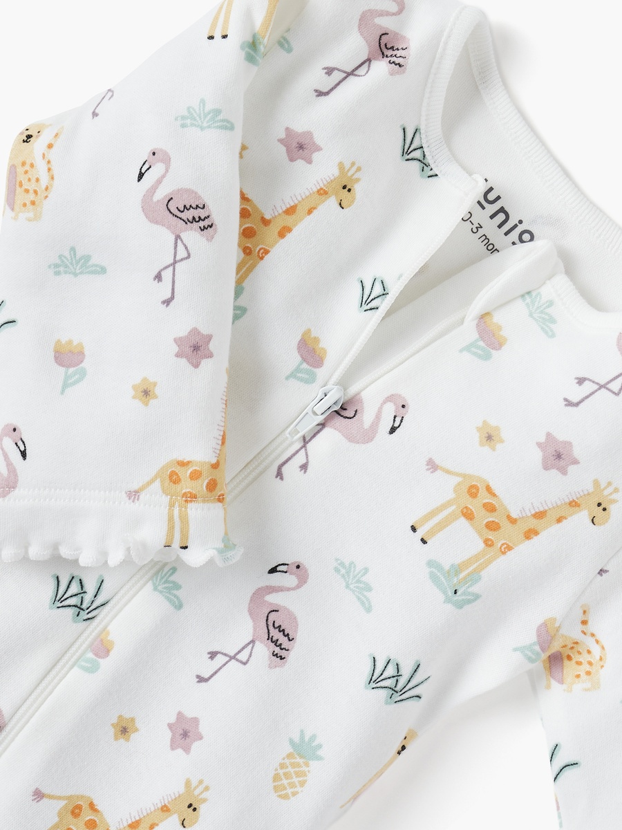 Printed Sleepsuit with Long Sleeves and Zip Closure