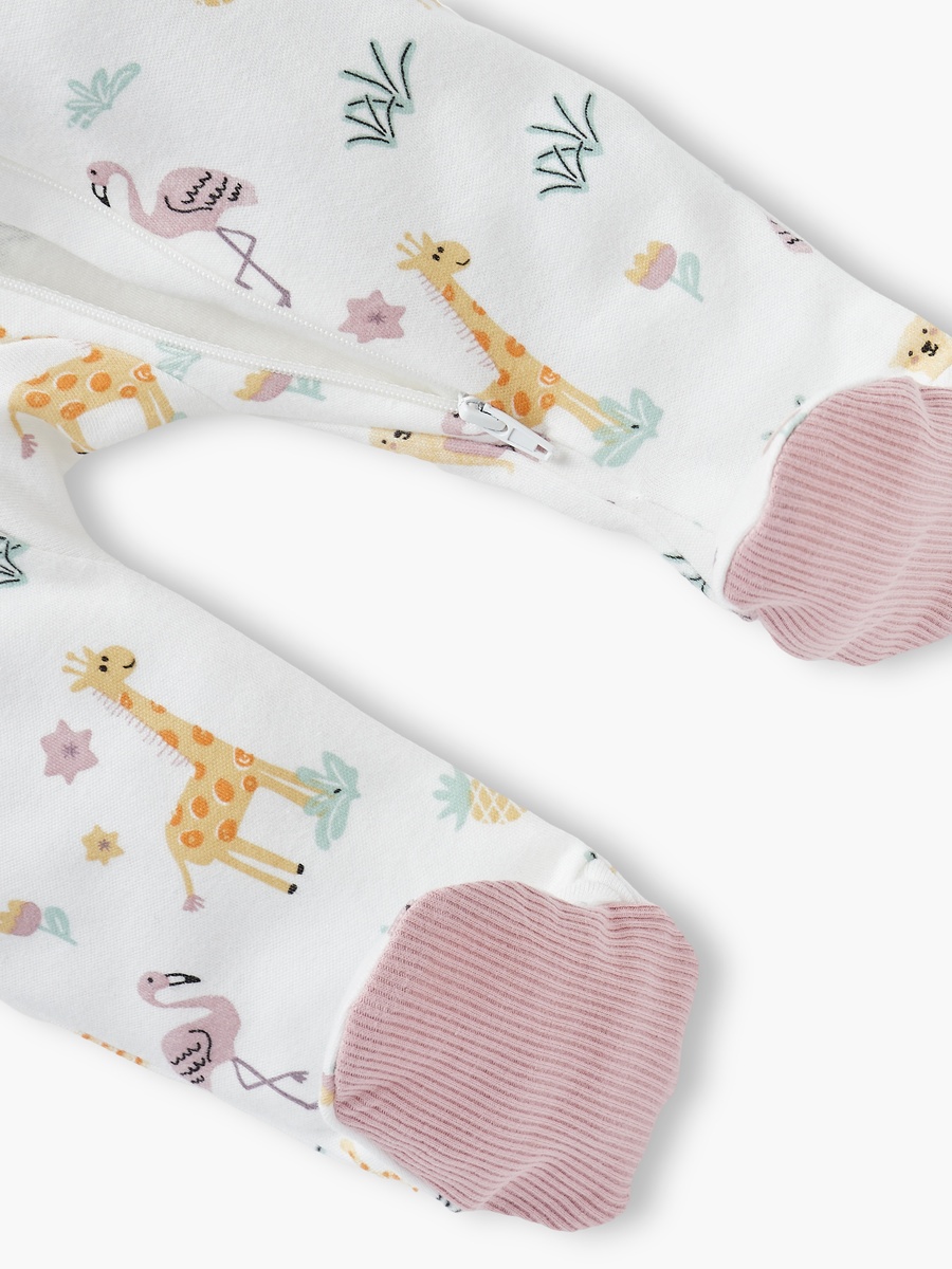 Printed Sleepsuit with Long Sleeves and Zip Closure