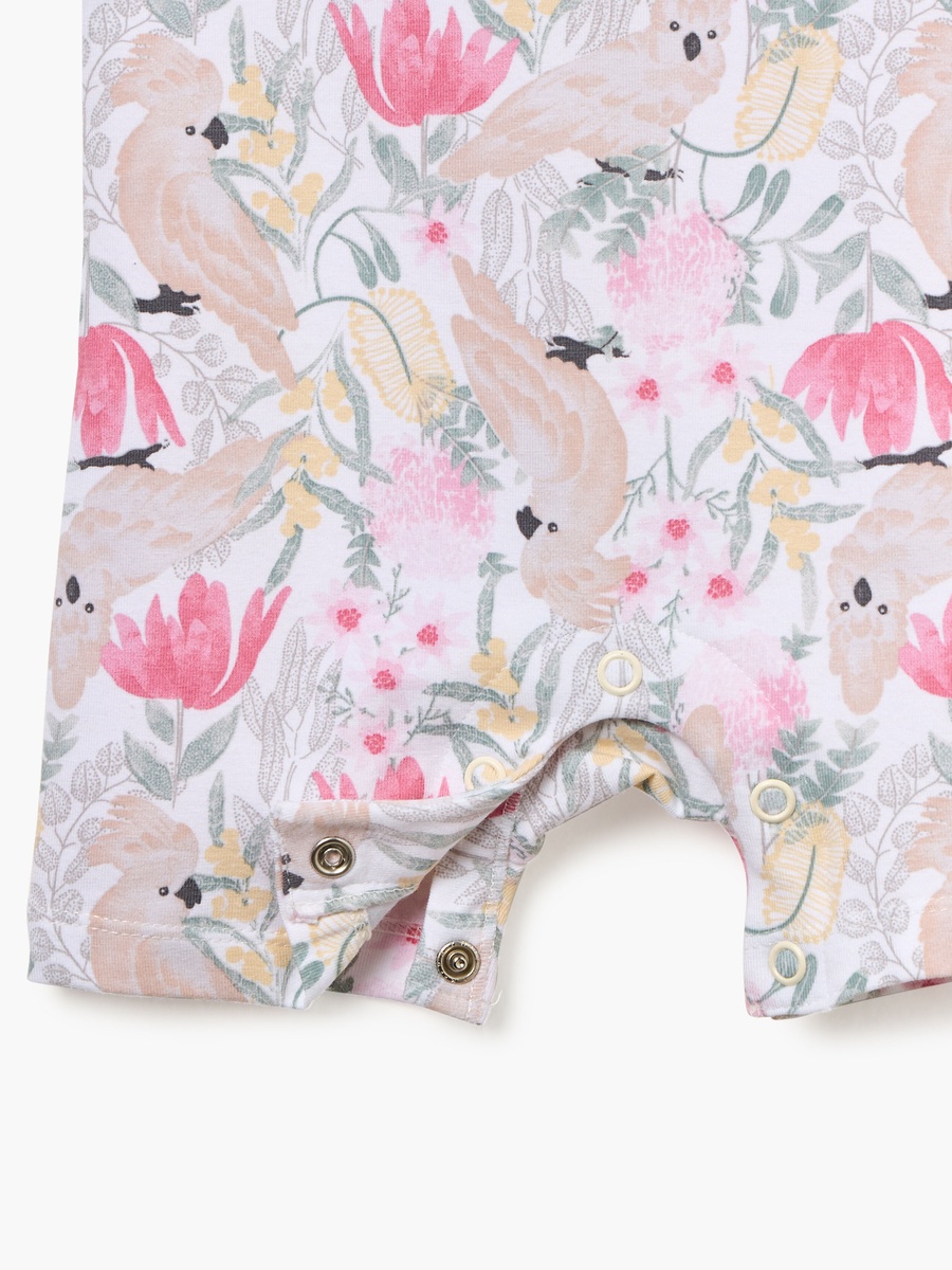 Printed Romper with Short Sleeves and Button Closure