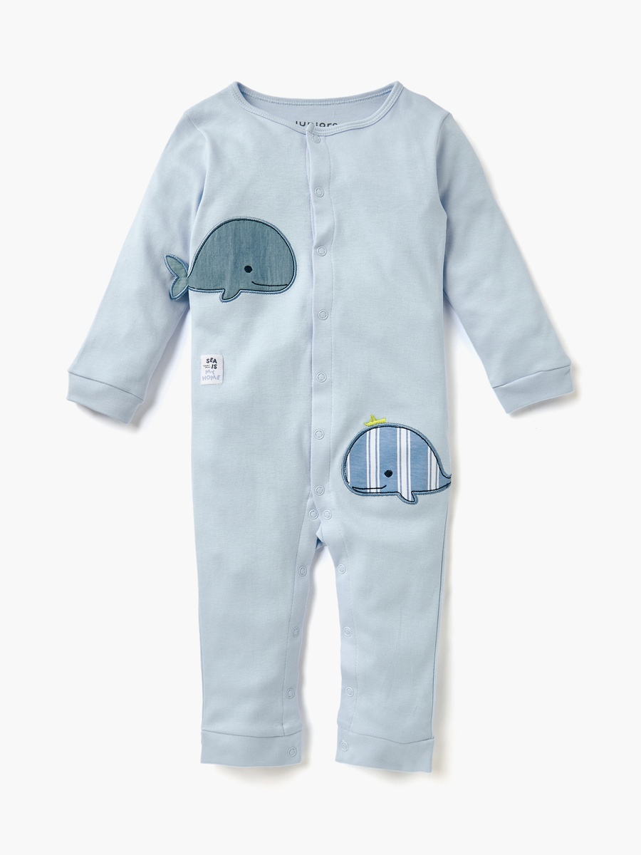 Whale Applique Sleepsuit with Round Neck