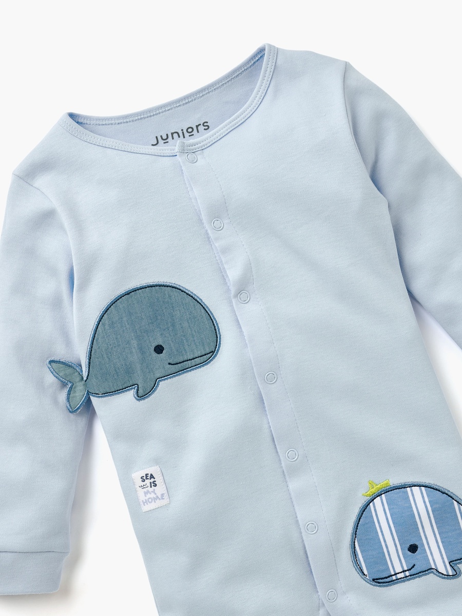 Whale Applique Sleepsuit with Round Neck
