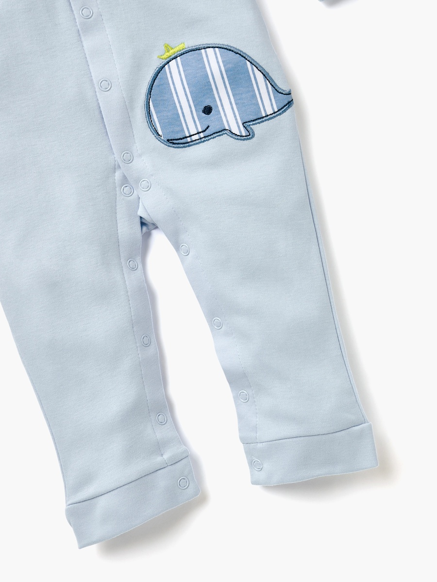 Whale Applique Sleepsuit with Round Neck