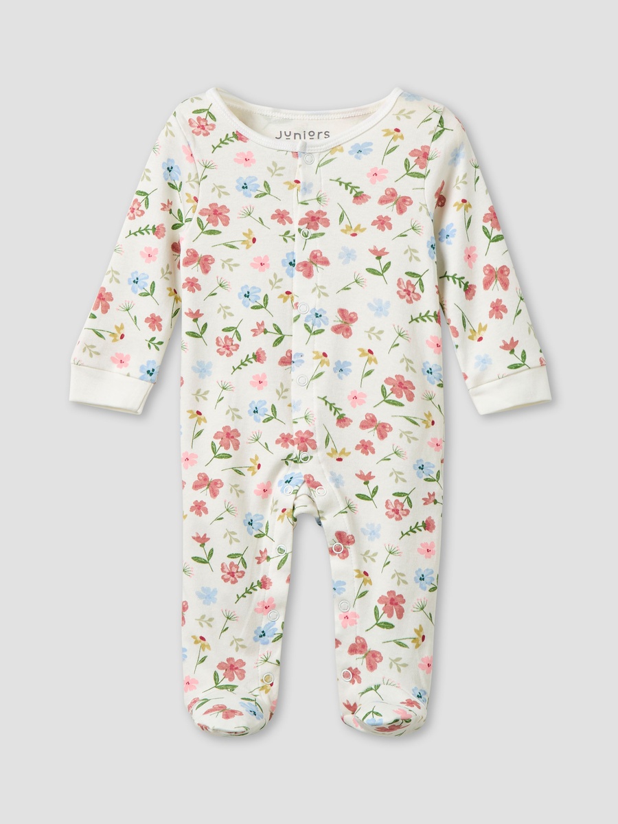 Floral Print Sleepsuit with Long Sleeves and Button Closure - Set of 2