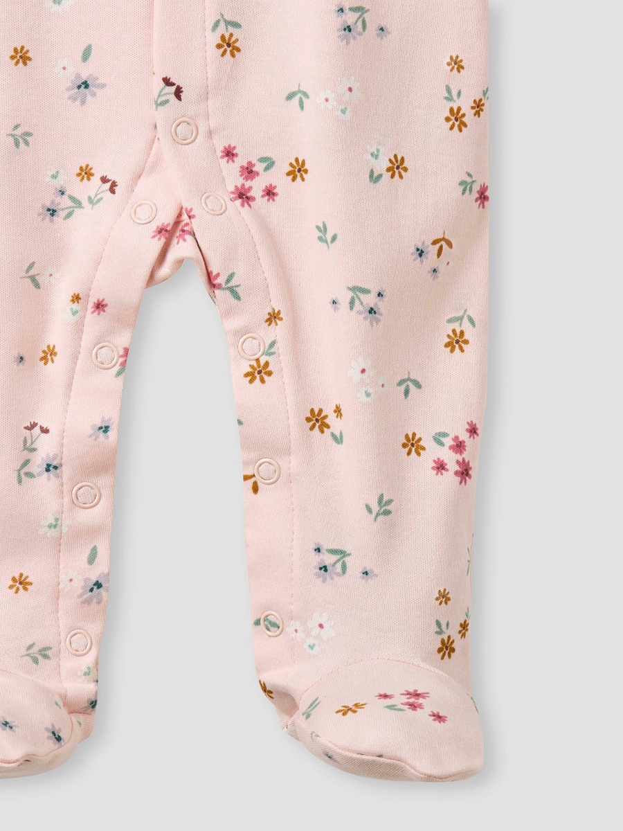 Floral Print Sleepsuit with Long Sleeves and Button Closure - Set of 2