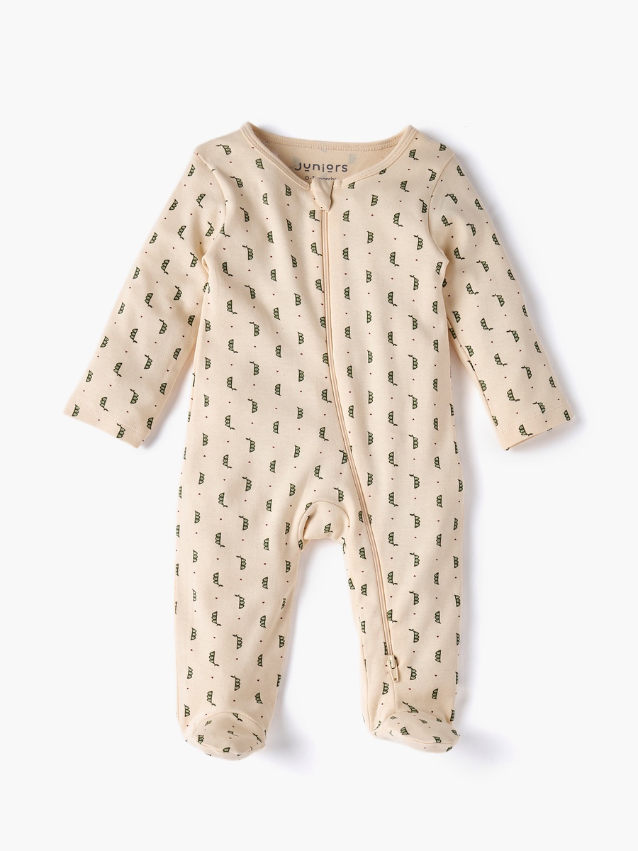 Printed Sleepsuit with Long Sleeves and Zip Closure