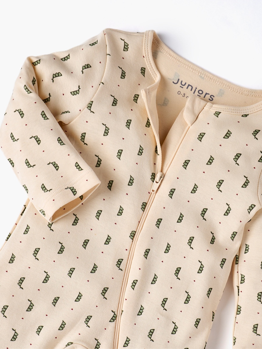 Printed Sleepsuit with Long Sleeves and Zip Closure