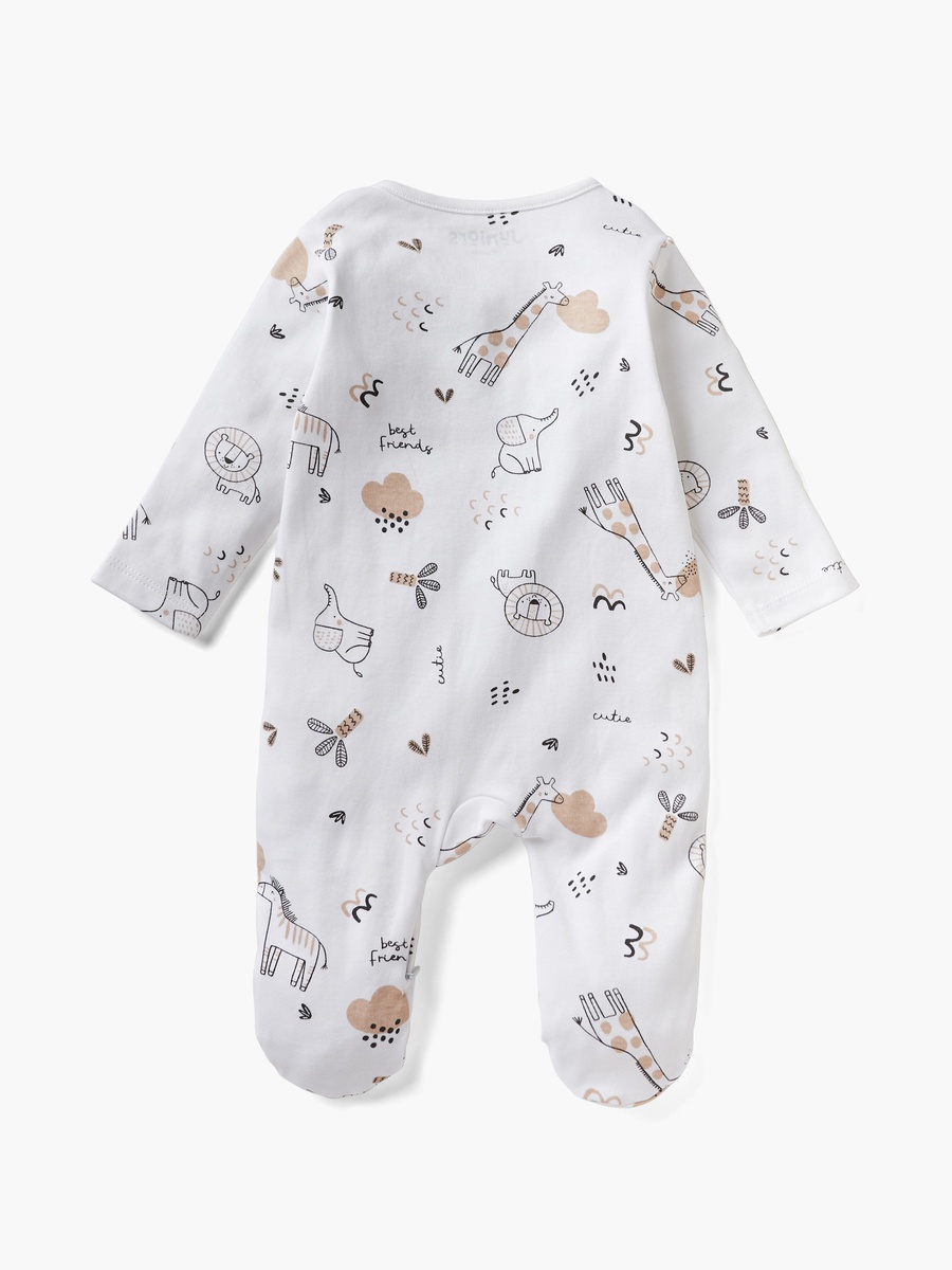 All-Over Animal Print Closed Feet Sleepsuit with Long Sleeves