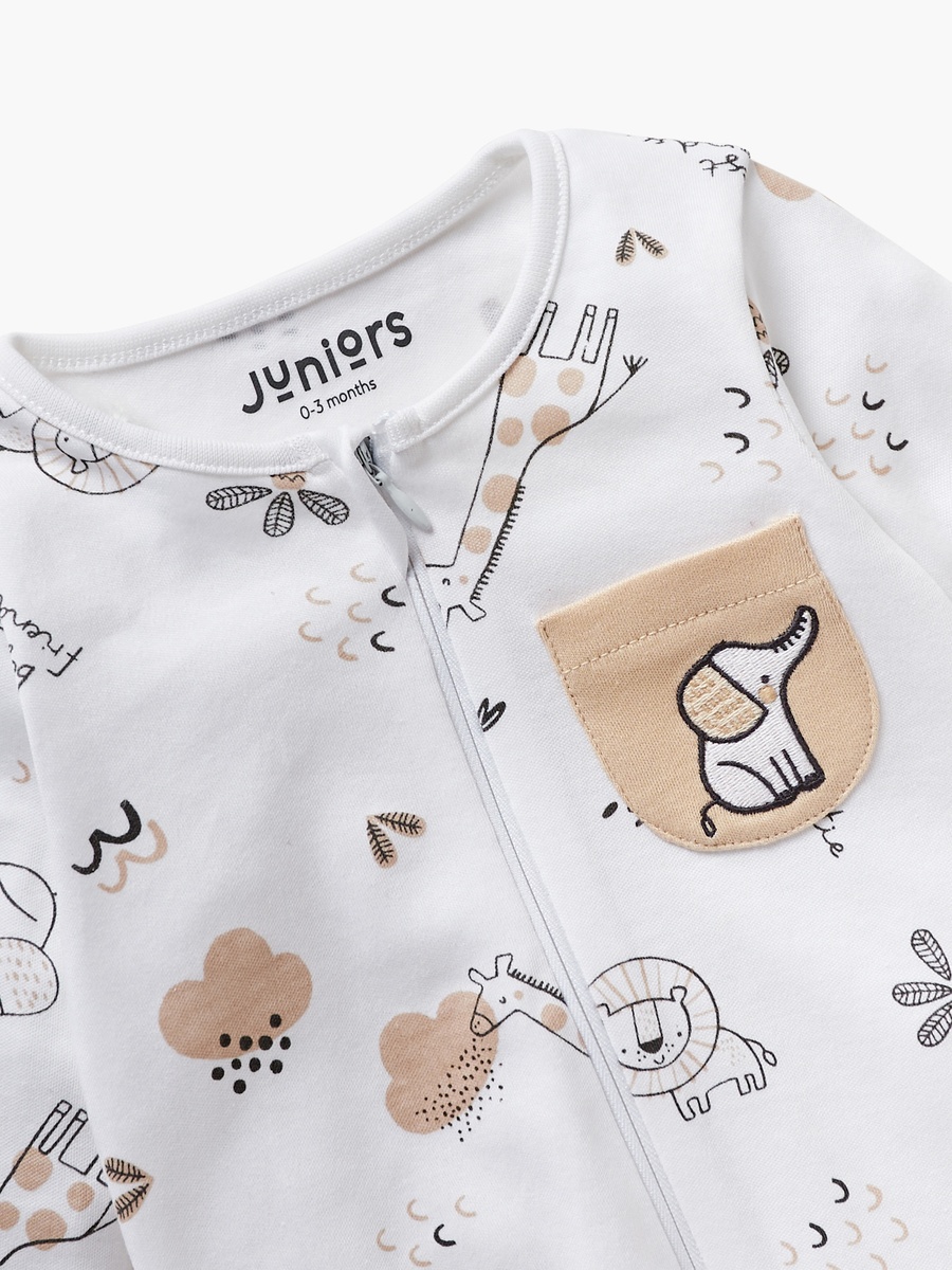 All-Over Animal Print Closed Feet Sleepsuit with Long Sleeves