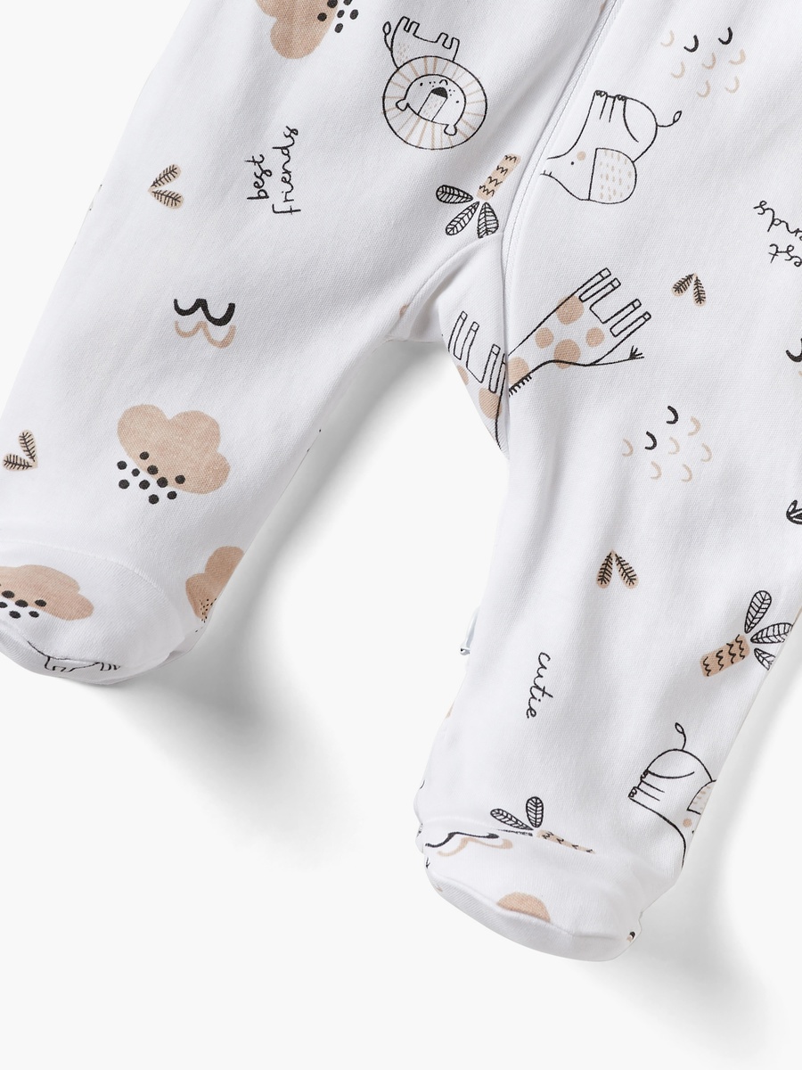 All-Over Animal Print Closed Feet Sleepsuit with Long Sleeves