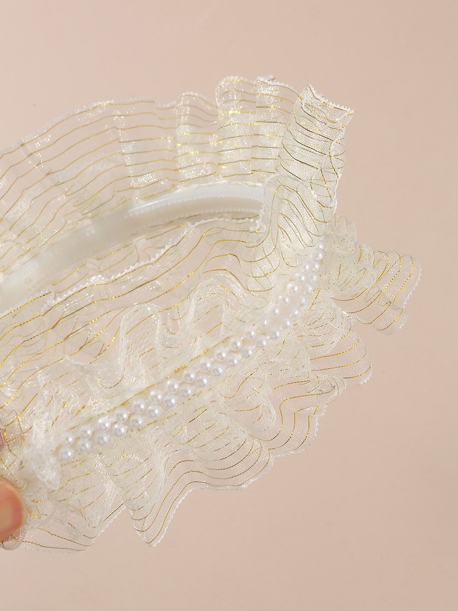 Girls Lace Faux Pearl Decor Headband