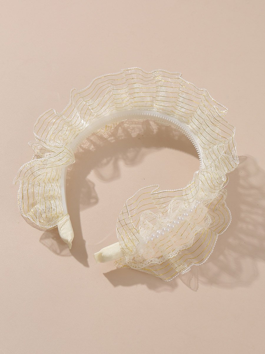 Girls Lace Faux Pearl Decor Headband
