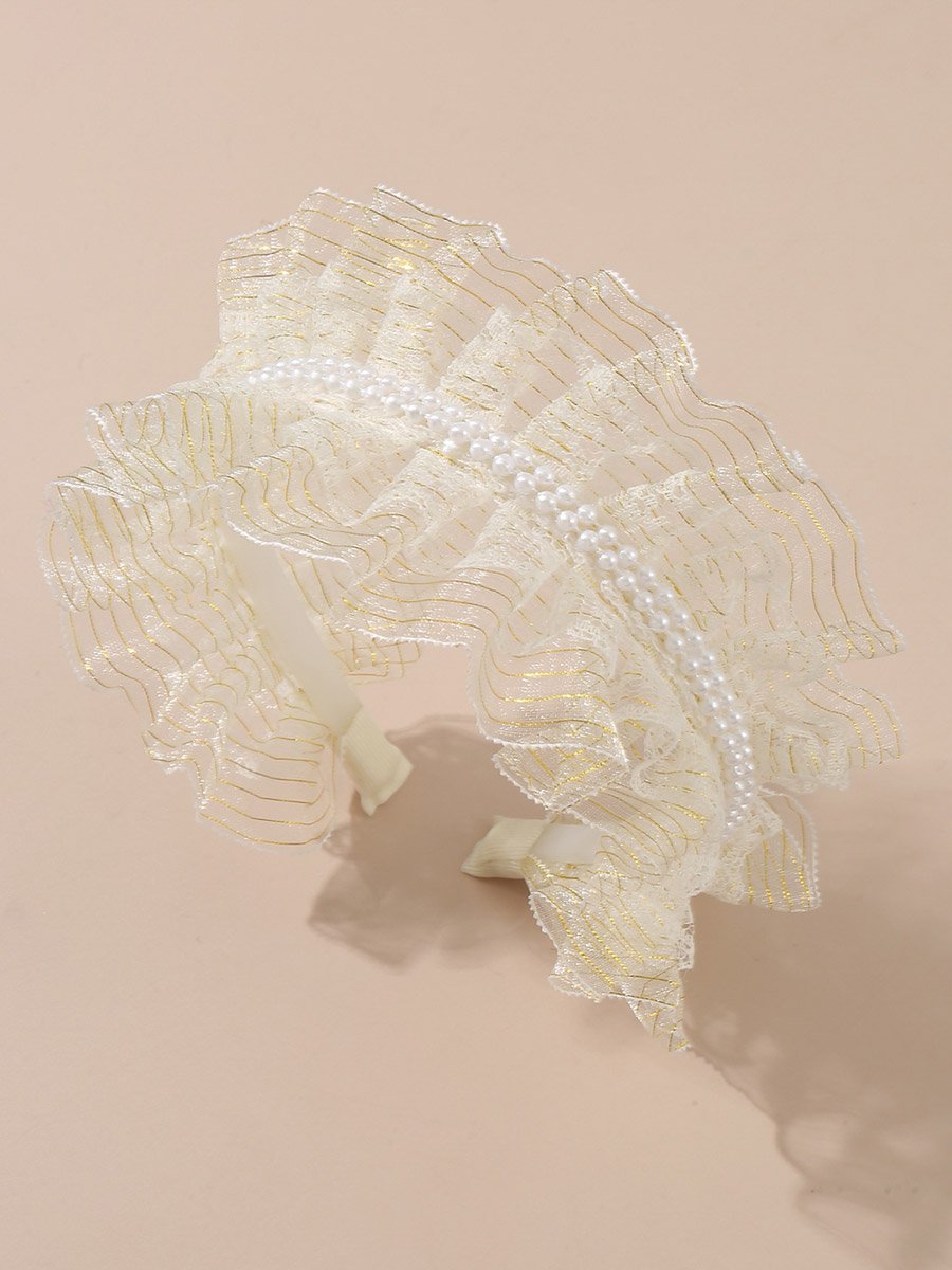 Girls Lace Faux Pearl Decor Headband