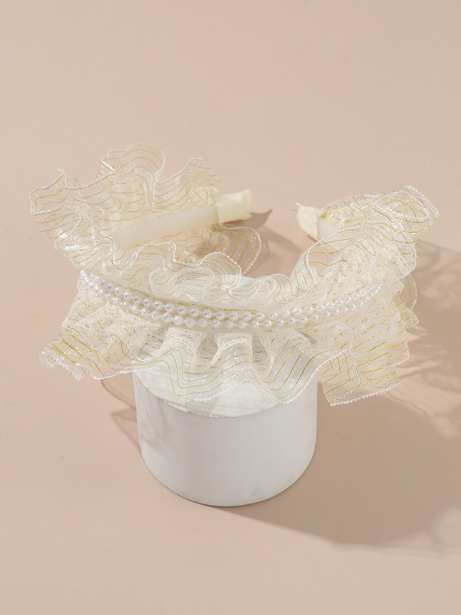 Girls Lace Faux Pearl Decor Headband