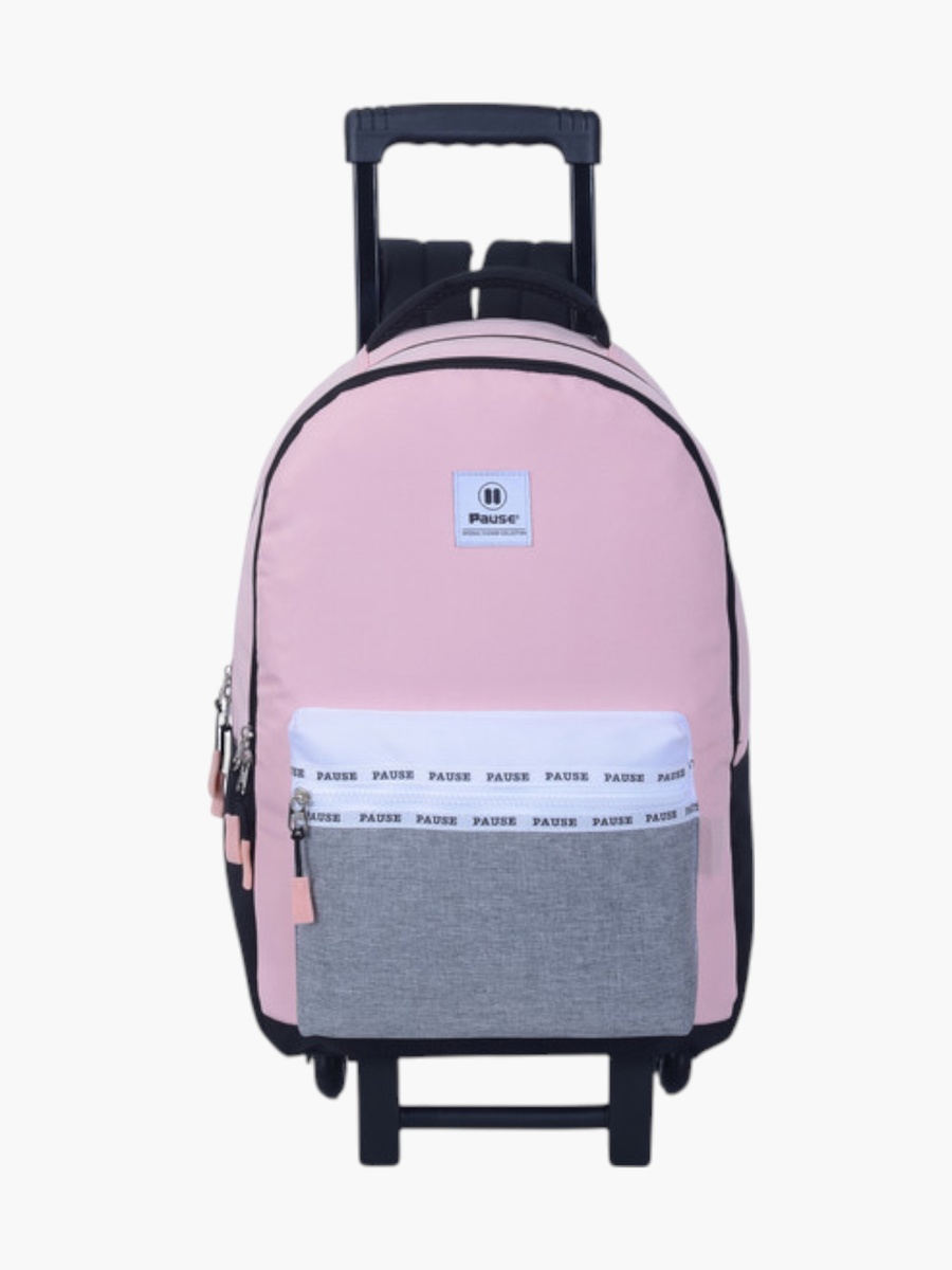 Colourblock Trolley School Backpack with Retractable Handle - 27x10x31 cm
