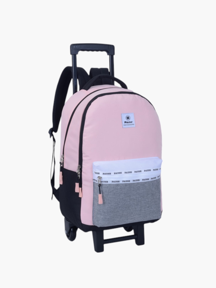Colourblock Trolley School Backpack with Retractable Handle - 27x10x31 cm