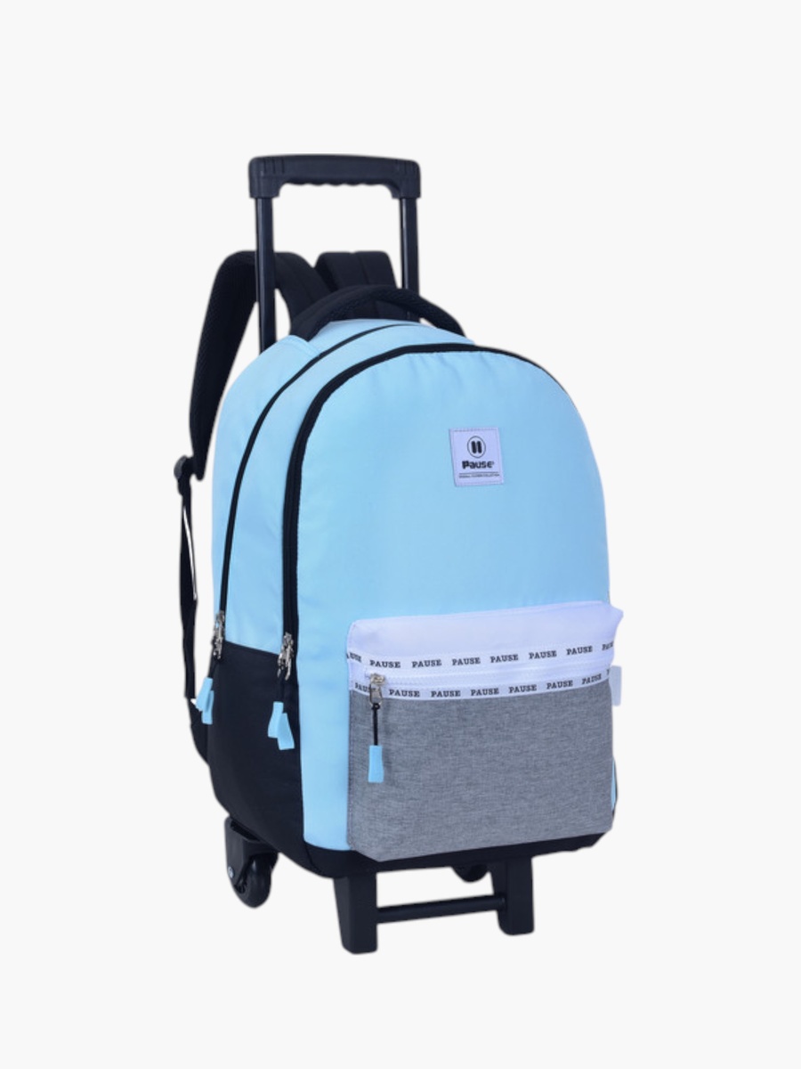 Colourblock School Trolley Backpack with Retractable Handle - 27x10x31 cm