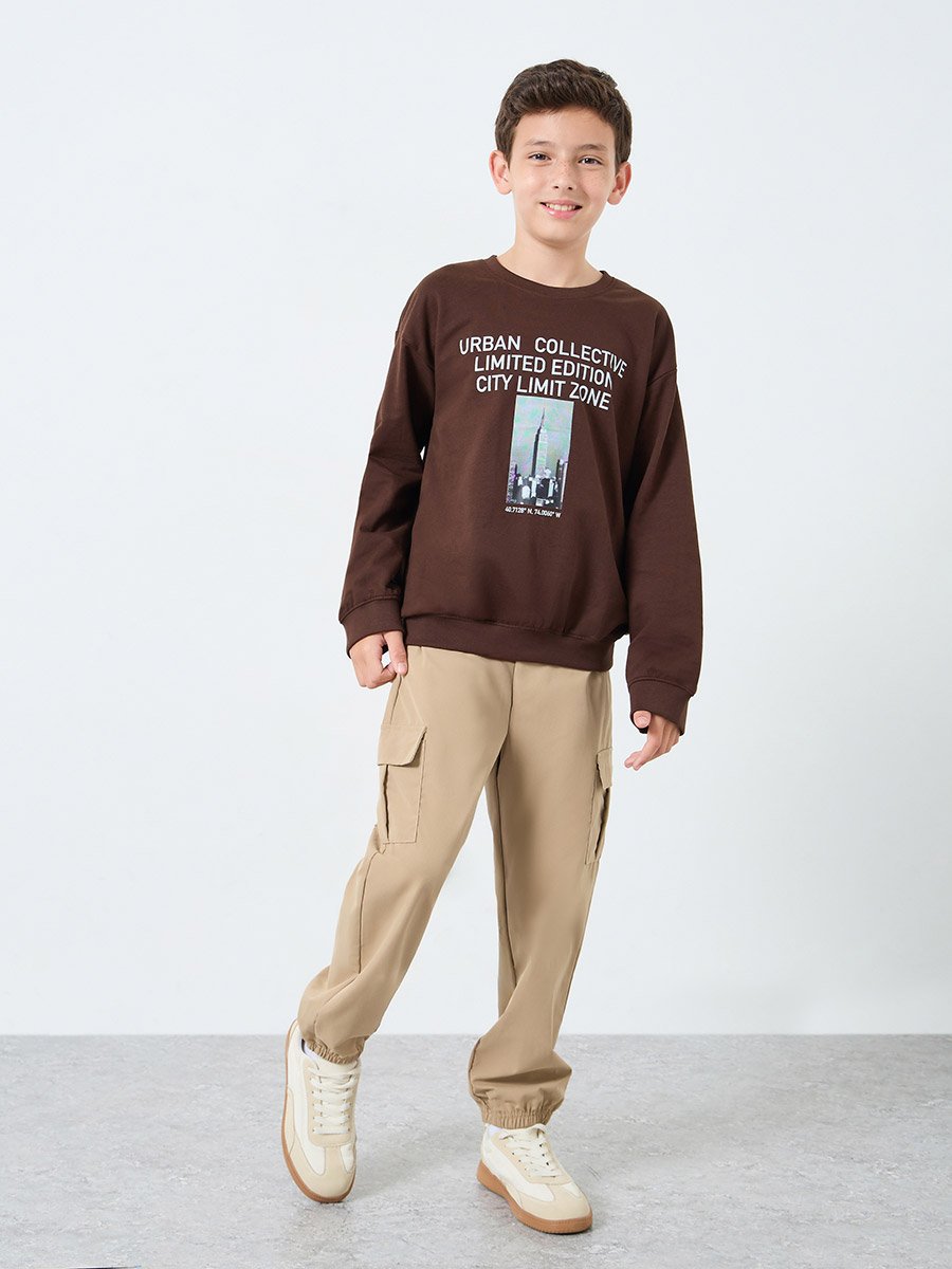 Kids Beige Solid Joggers