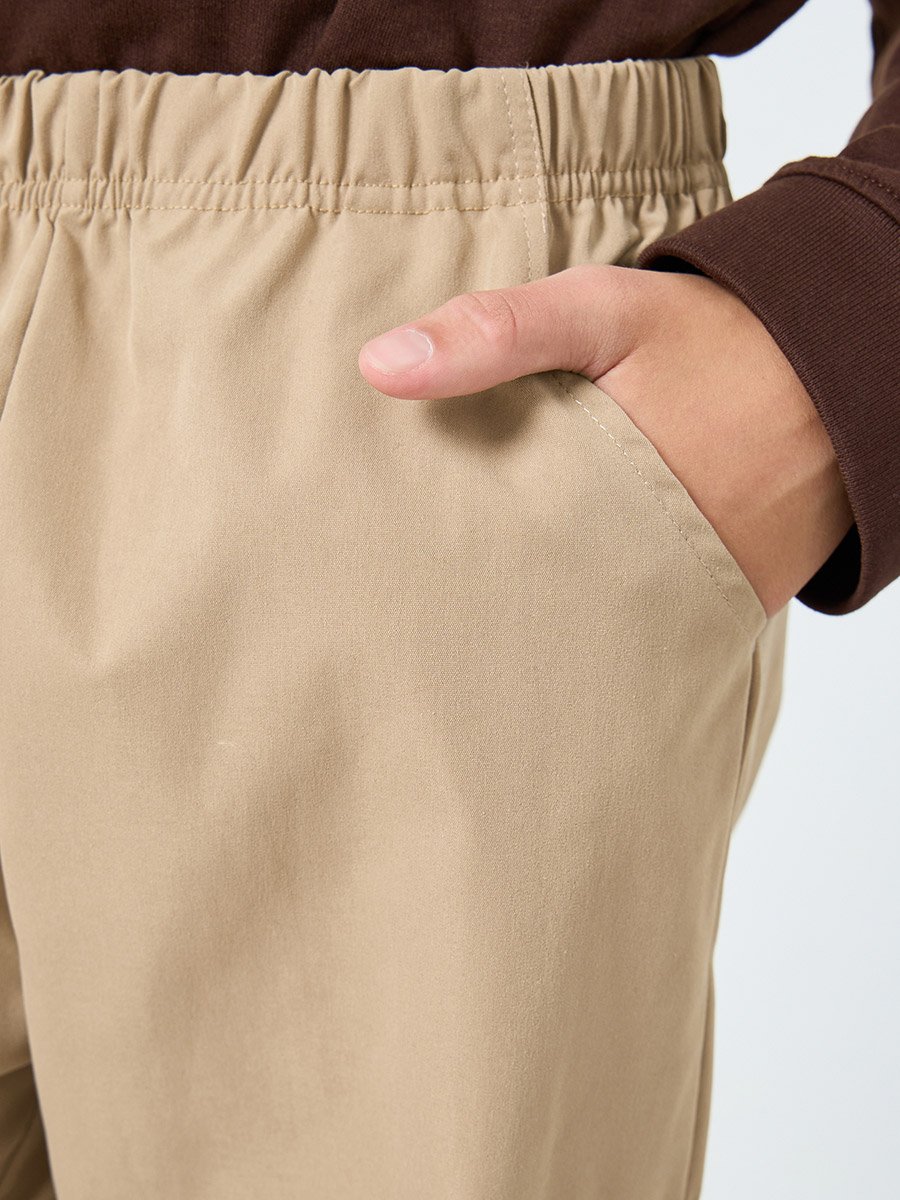 Kids Beige Solid Joggers