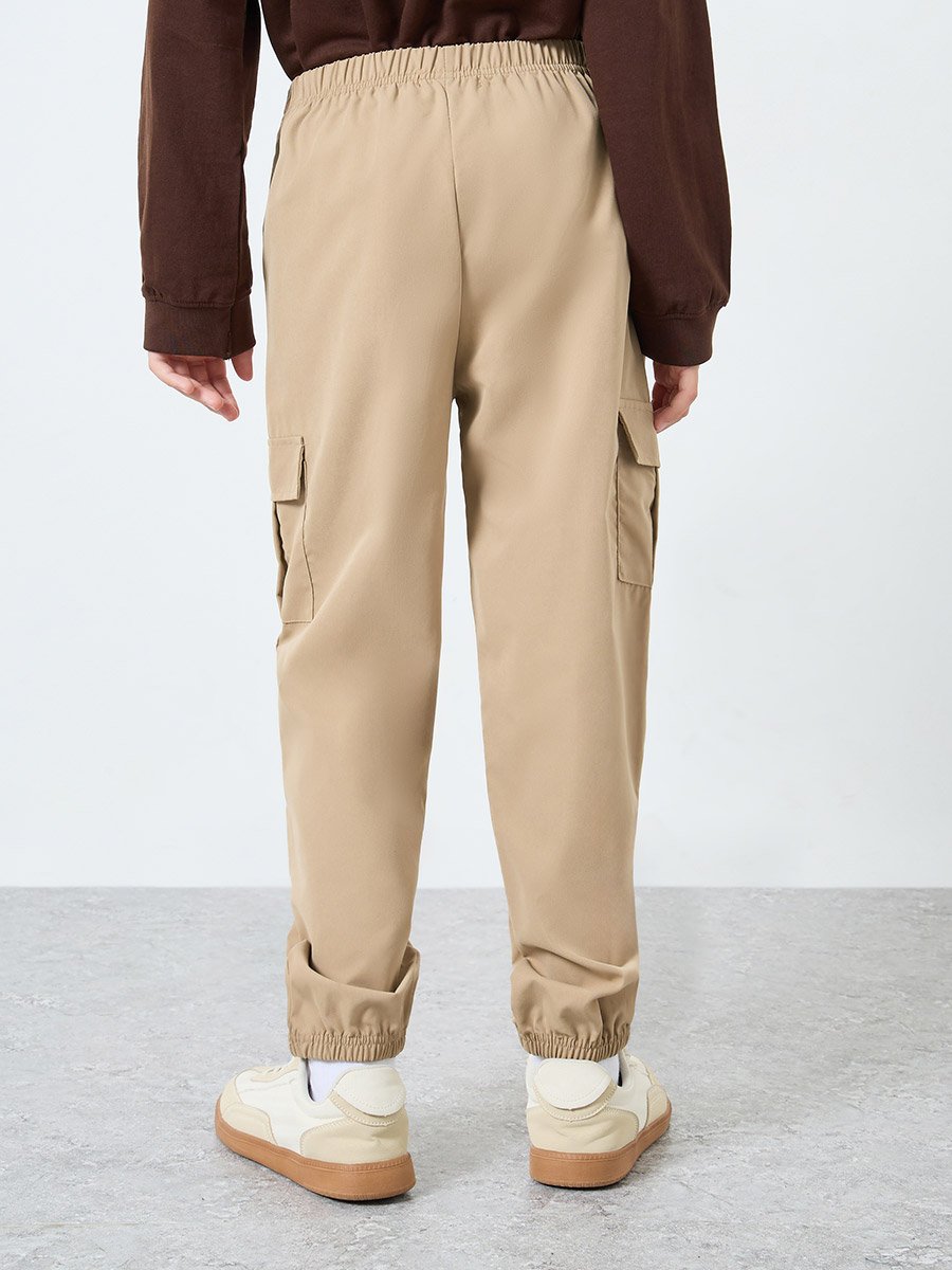 Kids Beige Solid Joggers