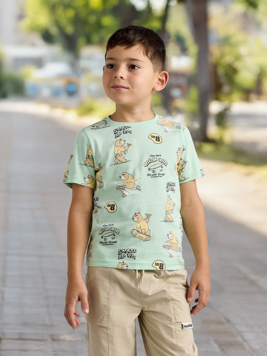 All-Over Bear Print Cotton T-Shirt