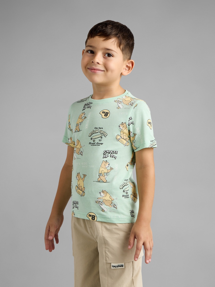 All-Over Bear Print Cotton T-Shirt
