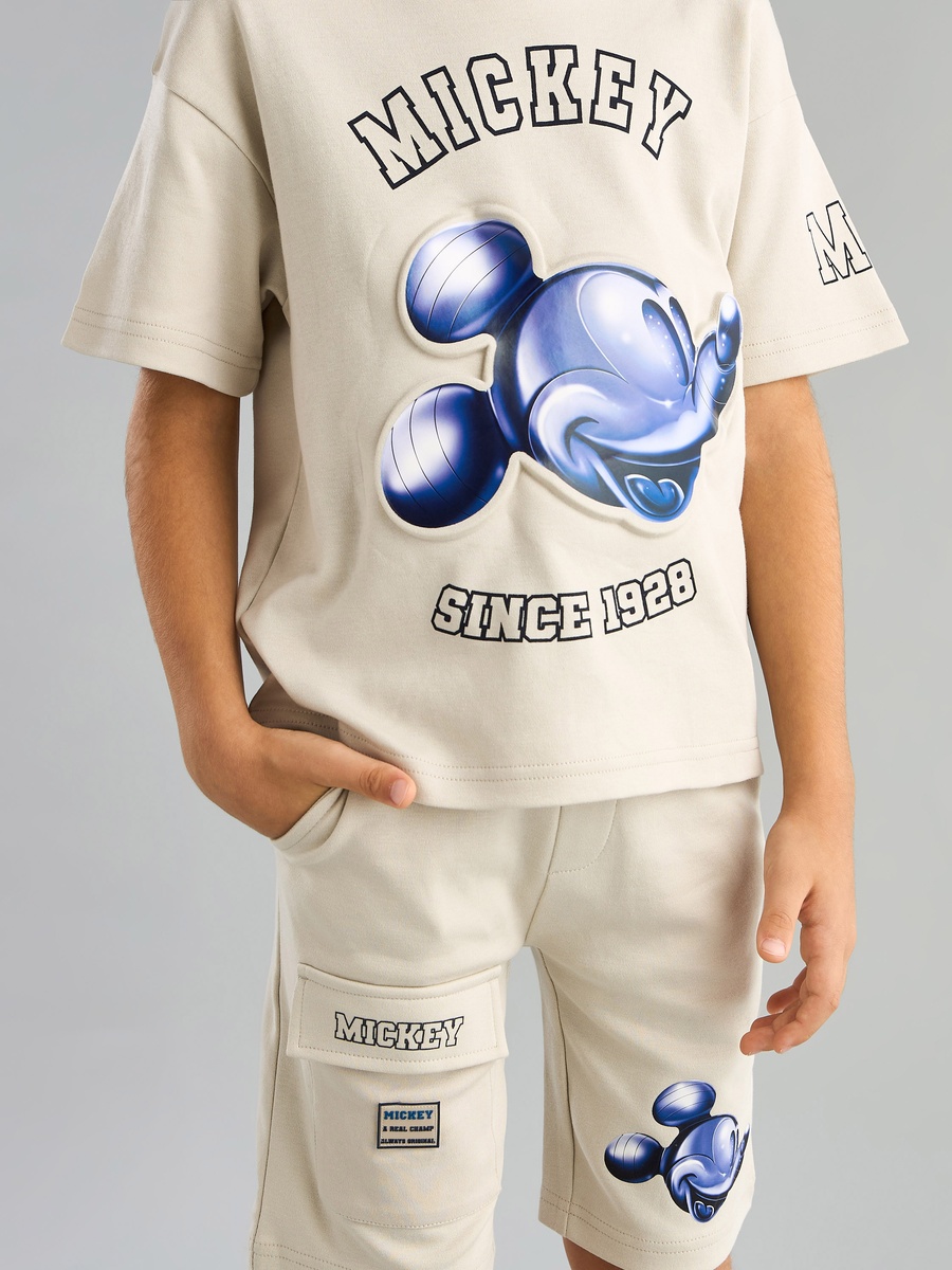 Mickey Bubble Face Print Cotton T-Shirt and Cargo Shorts Set