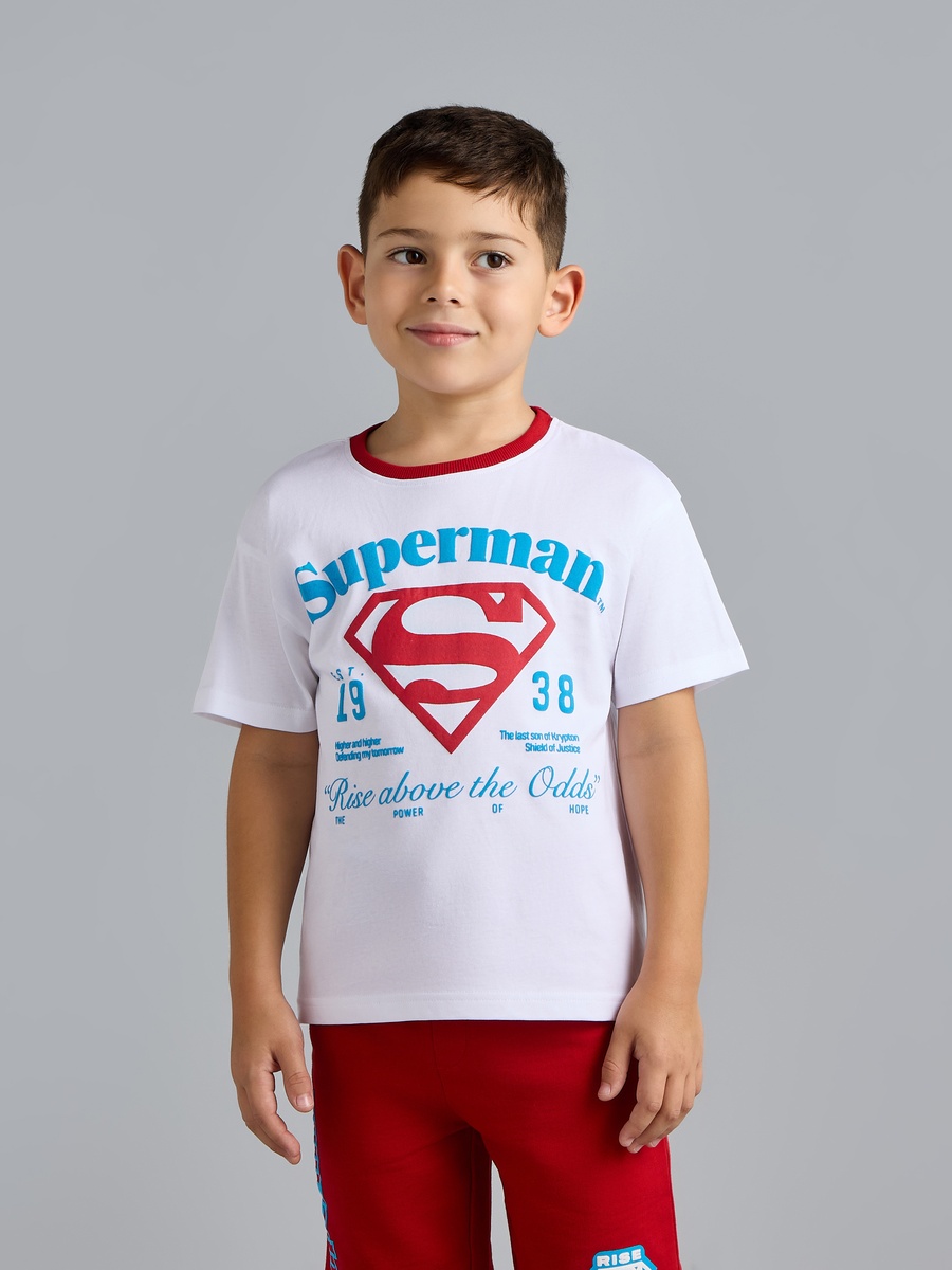 Superman Print Cotton T-Shirt and Shorts Set